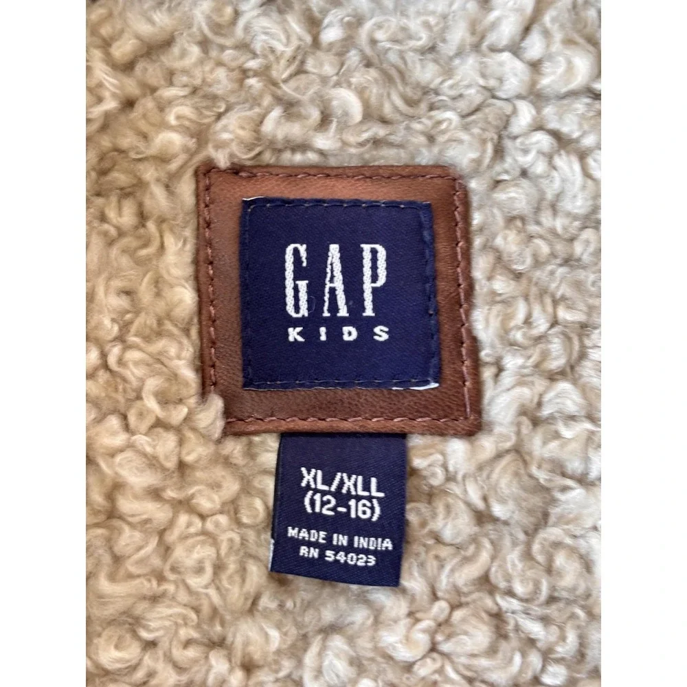 Gap Jacket Kids XL 12-16 Brown Leather Sherpa Lined Zip Coat Warm Winter